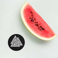 Circular embroidered patch featuring Viking Symbol Valknut Triangles of Power and Glory, front view