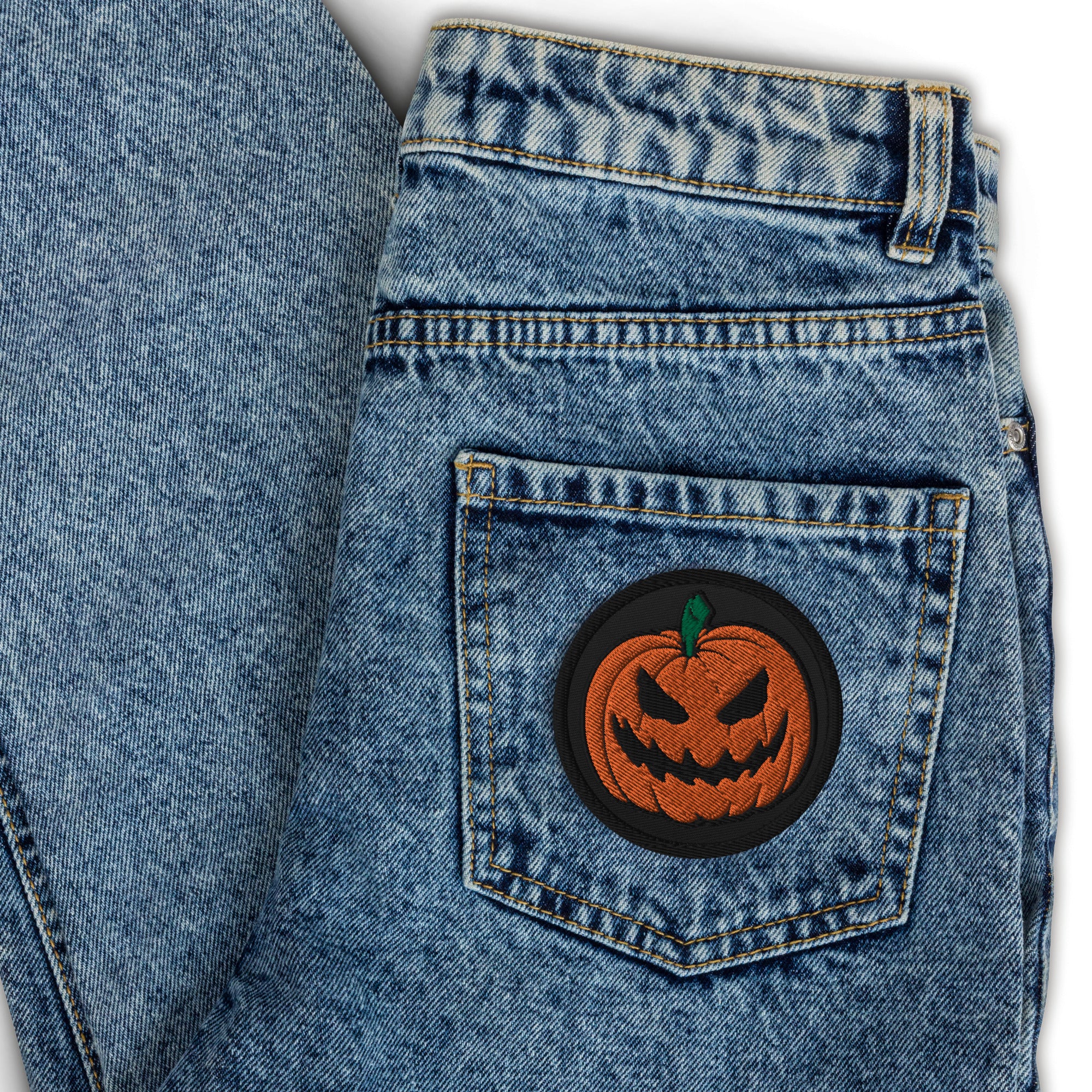 Scary Jack O Lantern Halloween Pumpkin Embroidered Patch - Edge of Life Designs