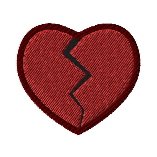 Heart embroidered patch featuring Red Broken Heart Valentines Day, front view