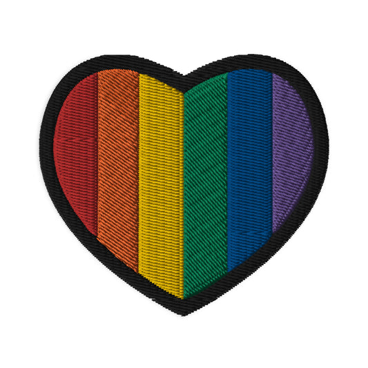 Heart embroidered patch featuring Gay Pride Rainbow Colors Heart, front view
