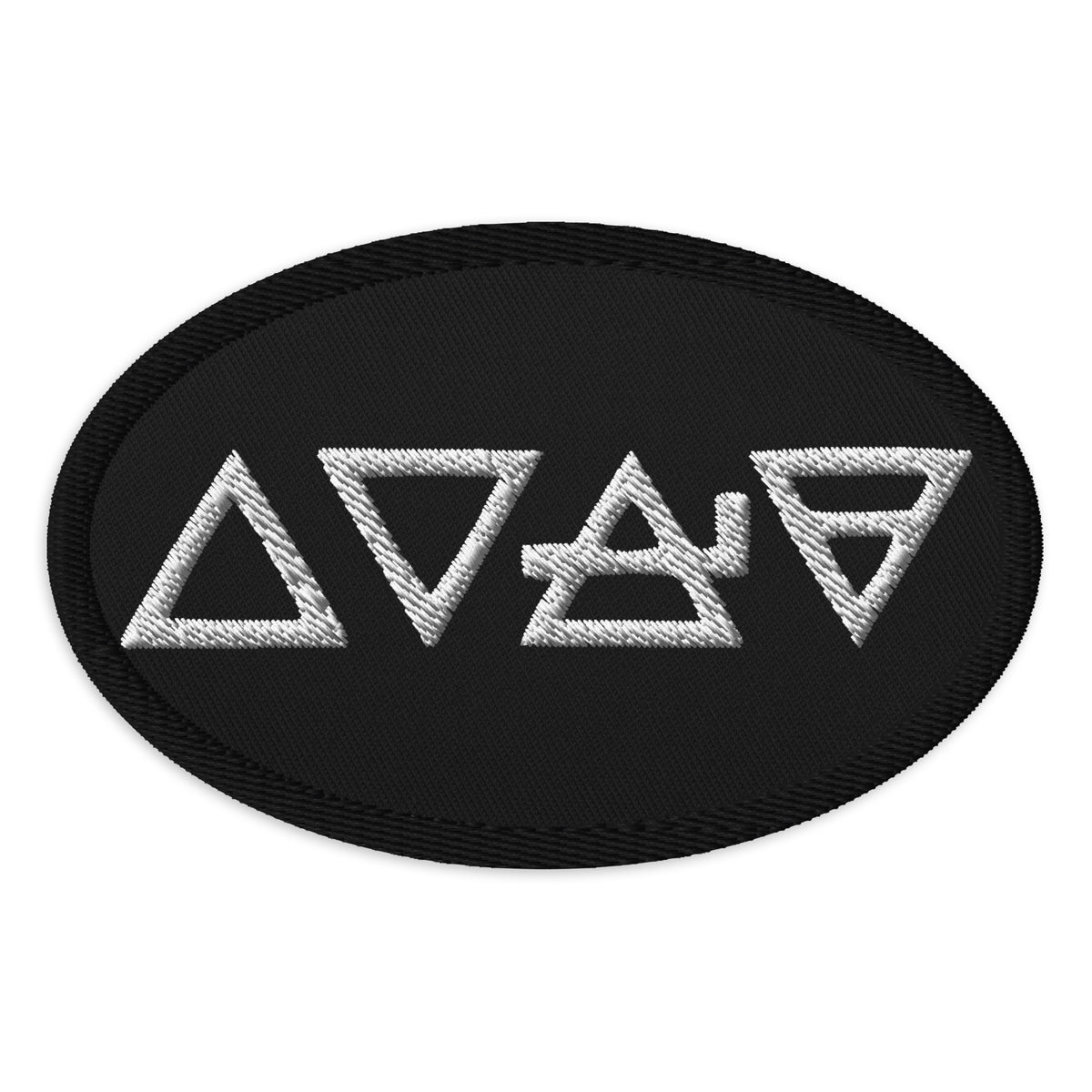 Oval embroidered patch featuring Fire Water Wind Earth The Four Elements of Matter, front view