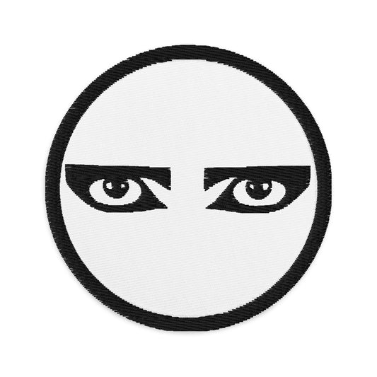 Circular embroidered patch featuring Goth Eyes Siouxsie and the Banshees, front view