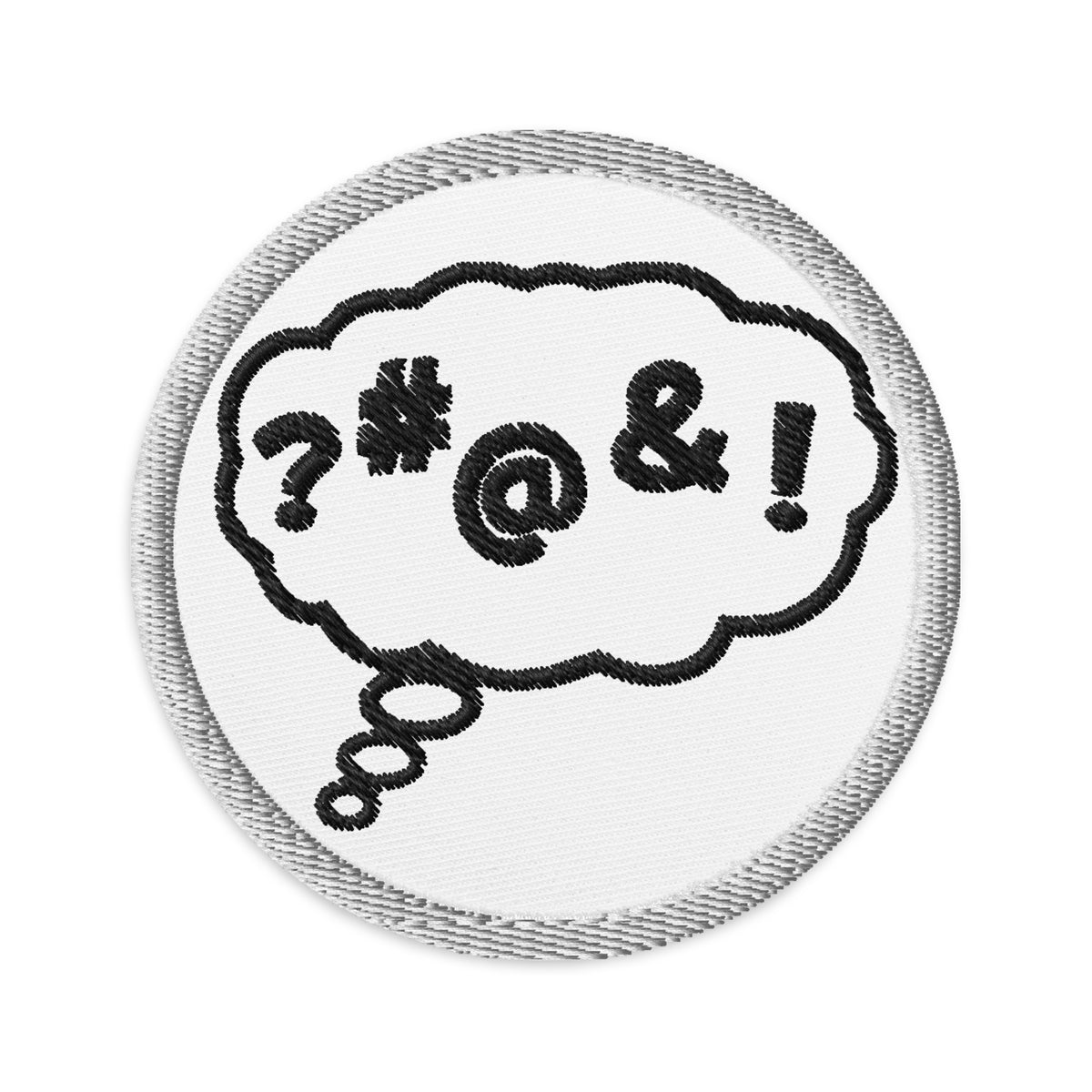 Circular embroidered patch featuring Anime Comic Bubble Explicit Language, front view