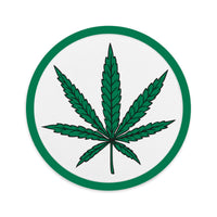 Circular embroidered patch featuring Cannabis Pot Leaf Marijuana, front view
