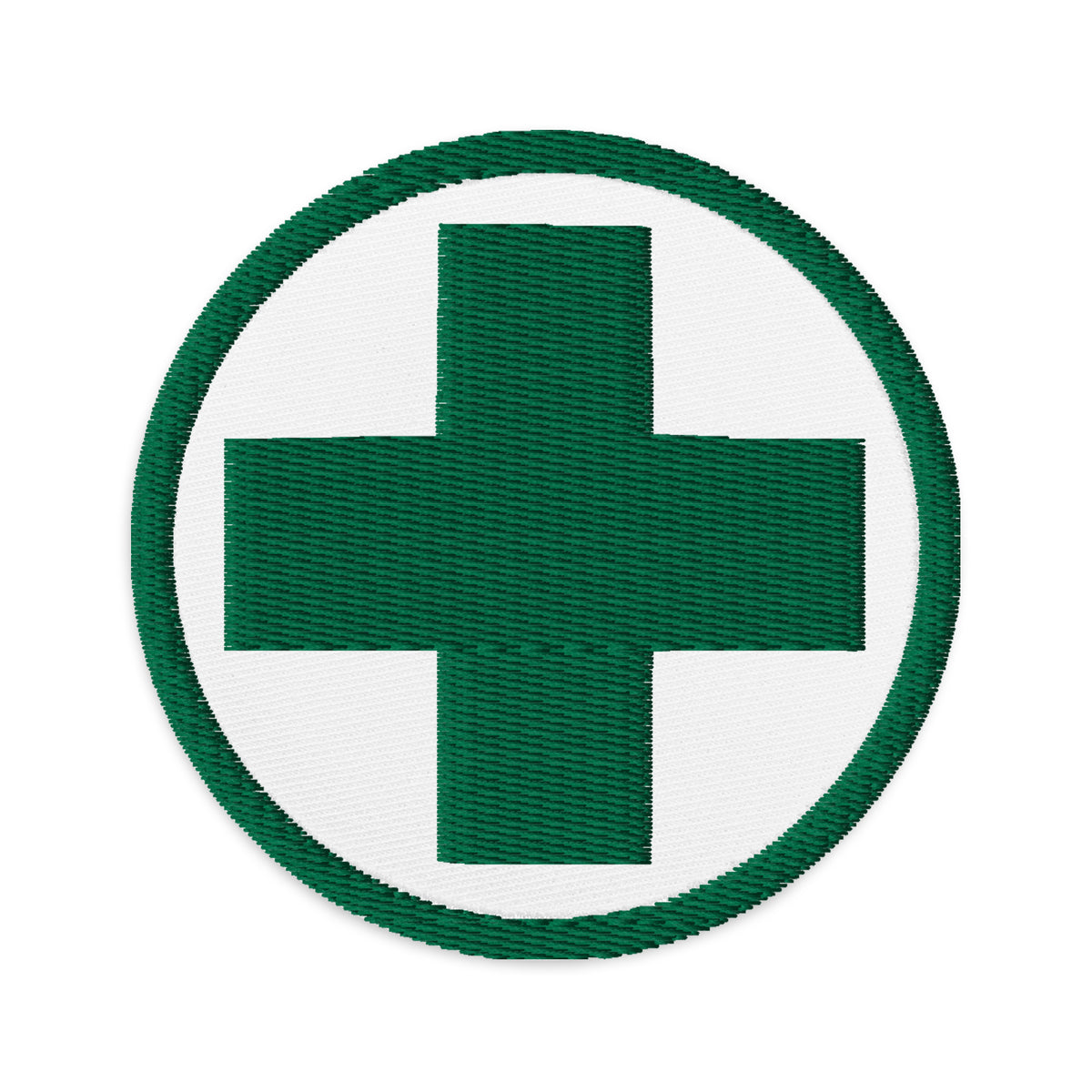 Circular embroidered patch featuring Medical Marijuana Symbol, front view