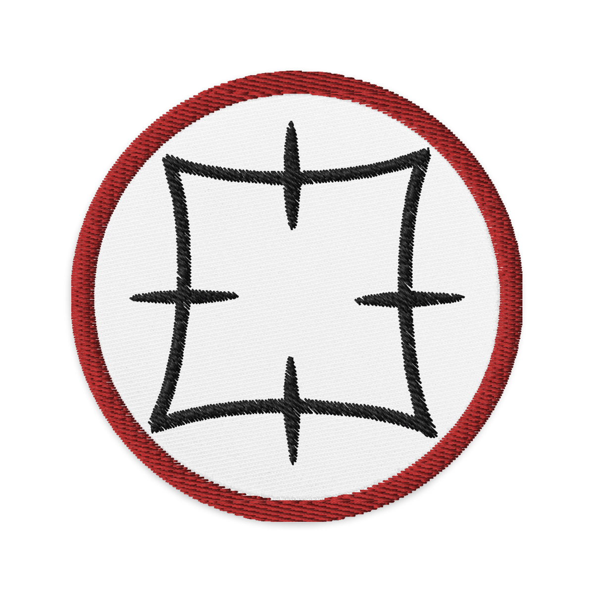Circular embroidered patch featuring Ancient Japanese Anime Symbol, front view