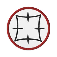 Circular embroidered patch featuring Ancient Japanese Anime Symbol, front view