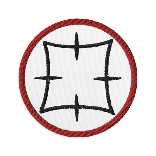 Circular embroidered patch featuring Ancient Japanese Anime Symbol, front view