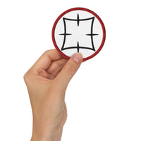 Circular embroidered patch featuring Ancient Japanese Anime Symbol, front view