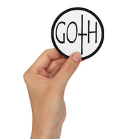 Circular embroidered patch featuring Black Goth Dark and Morbid Style Halloween Celebration, front view
