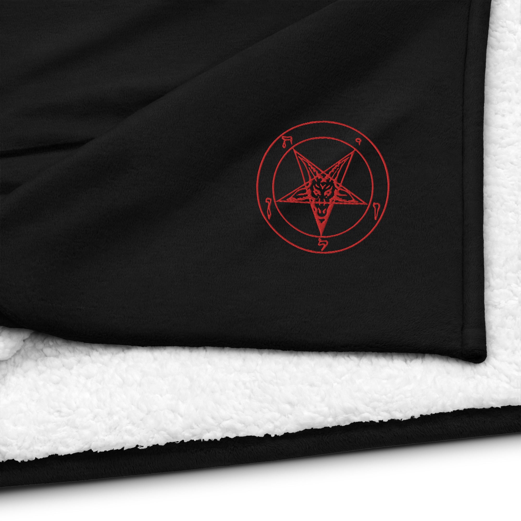 Sigil of Baphomet Satanic Occult Symbol Embroidered Premium Sherpa Blanket Red Thread - Edge of Life Designs