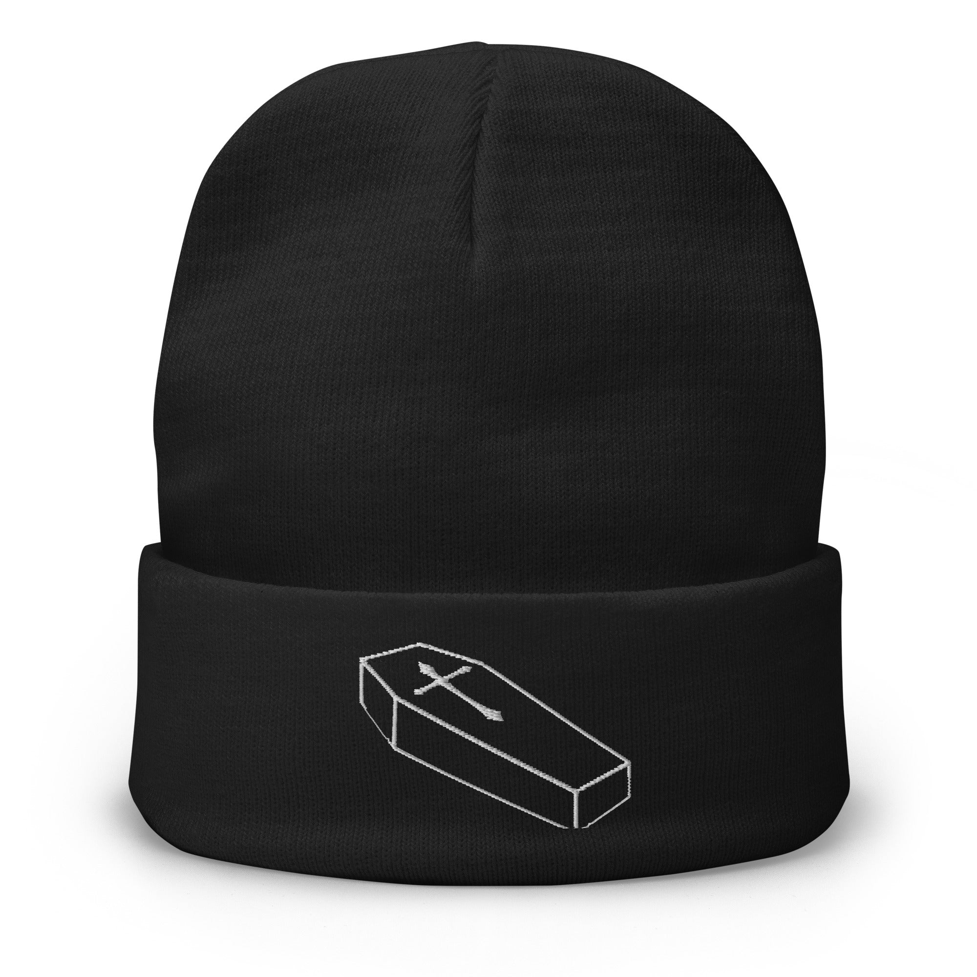 Toe Pincher Coffin with Cross Embroidered Cuff Beanie Gothic Clothing - Edge of Life Designs