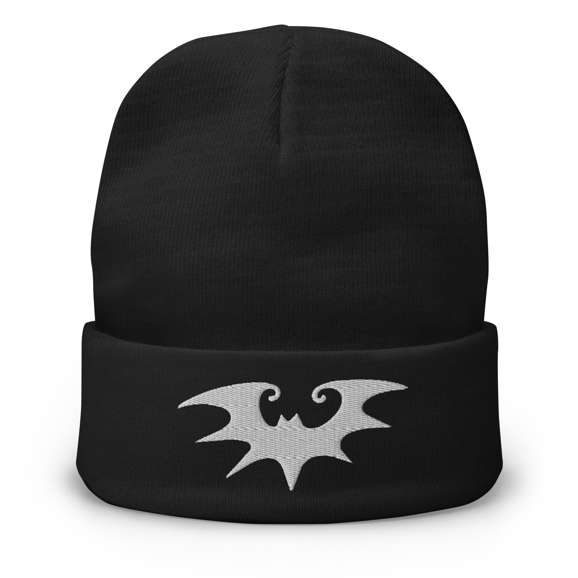 Spooky Goth Vampire Bat Embroidered Cuff Beanie - Edge of Life Designs