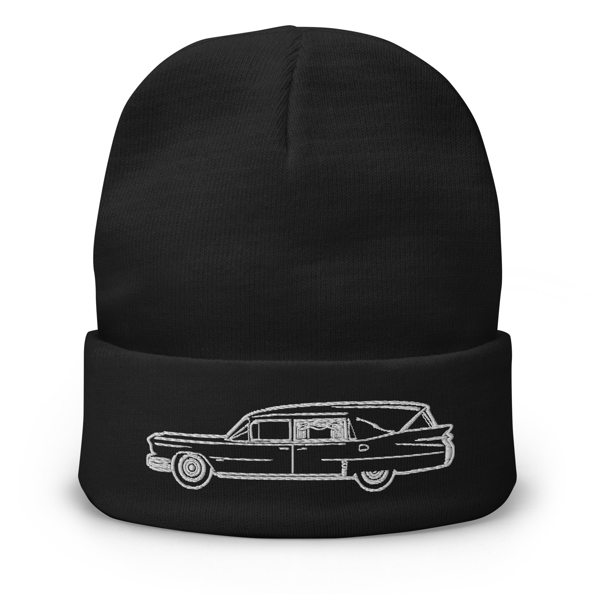 Hearse Funeral Car Embroidered Cuff Beanie Casket Coach - Edge of Life Designs