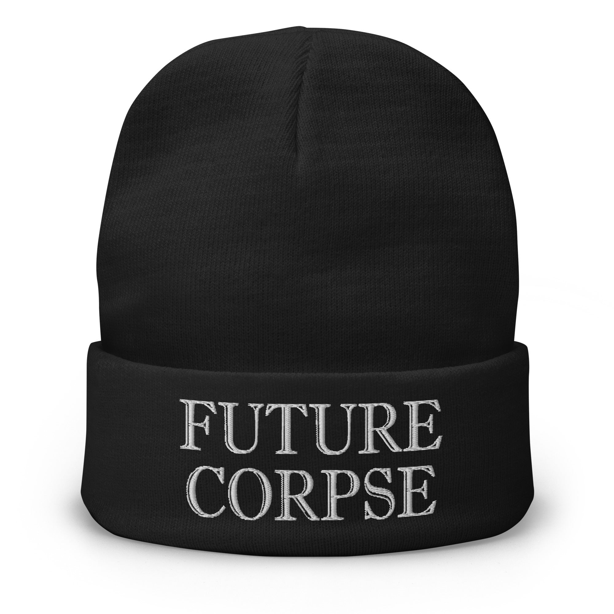 Future Corpse Embroidered Cuff Beanie Original Goth Design - Edge of Life Designs