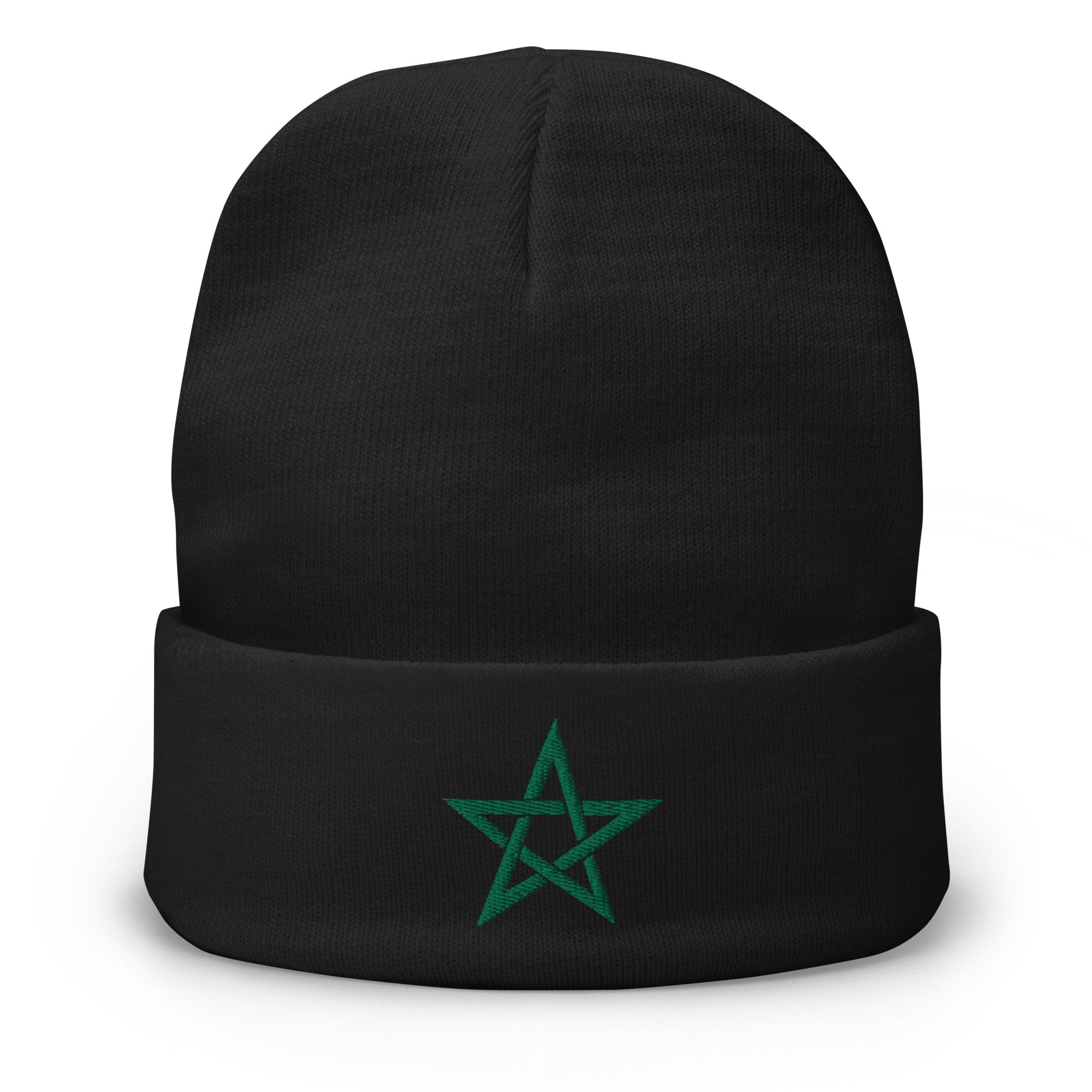 Wiccan Woven Pentagram Symbol Embroidered Cuff Beanie 5 Point Star - Edge of Life Designs
