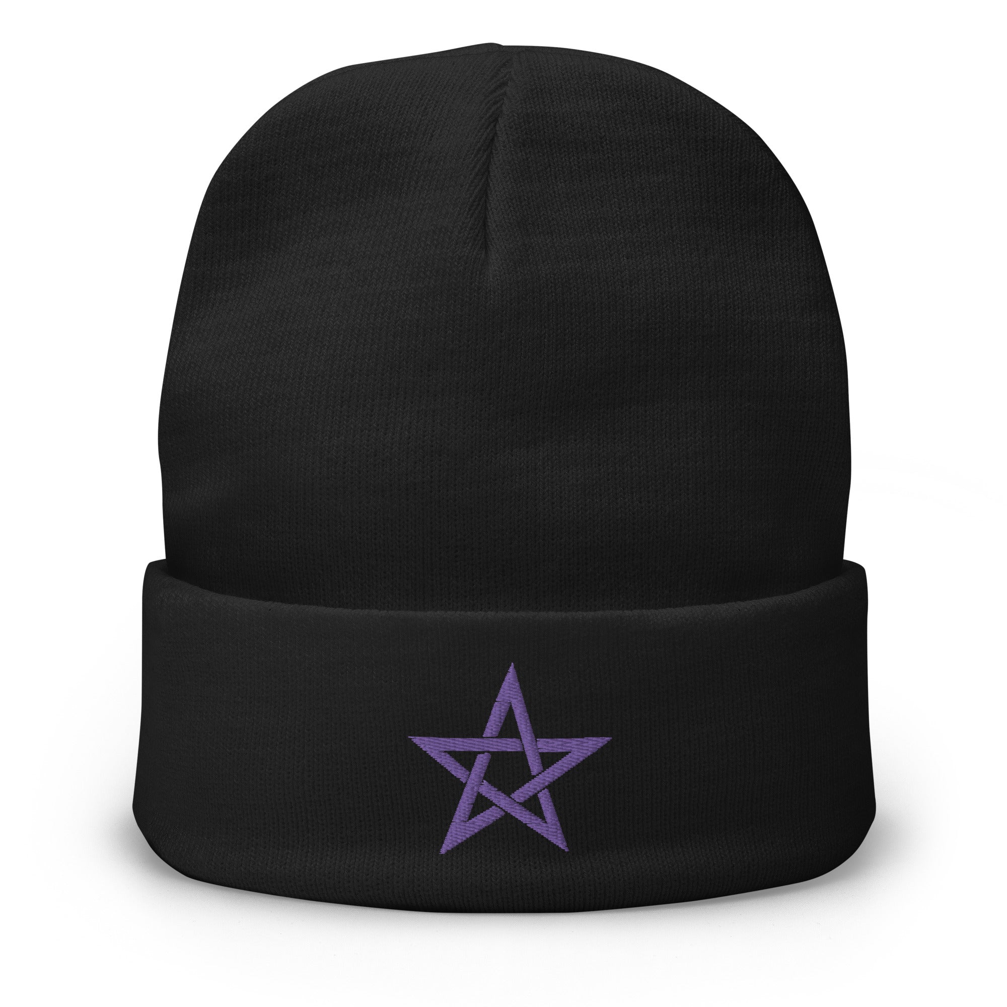 Wiccan Woven Pentagram Symbol Embroidered Cuff Beanie 5 Point Star - Edge of Life Designs