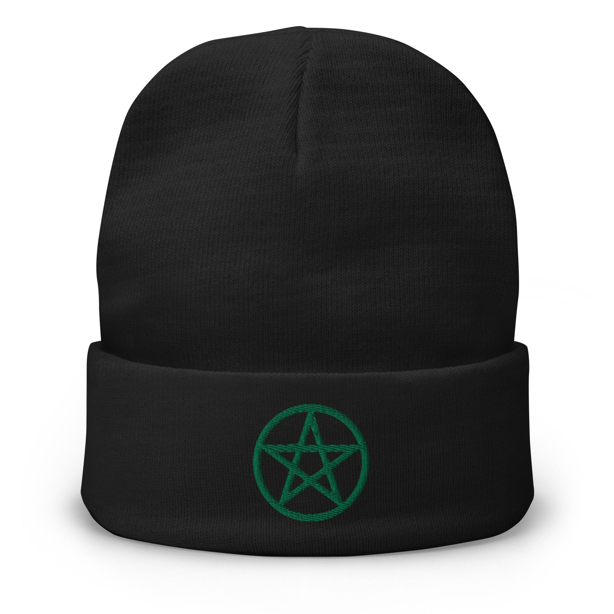 Wiccan Witchcraft Pentagram Embroidered Cuff Beanie Pagan Ritual - Edge of Life Designs