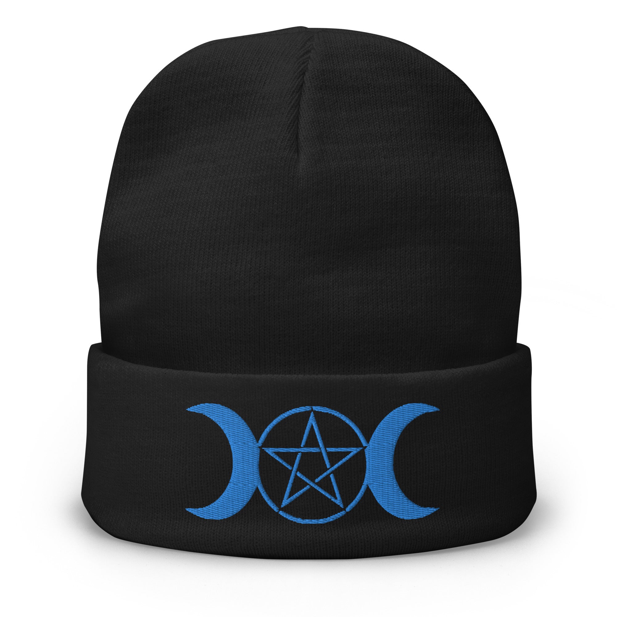 Pagan Triple Moon Goddess Symbol Embroidered Cuff Beanie Wiccan Pentagram - Edge of Life Designs