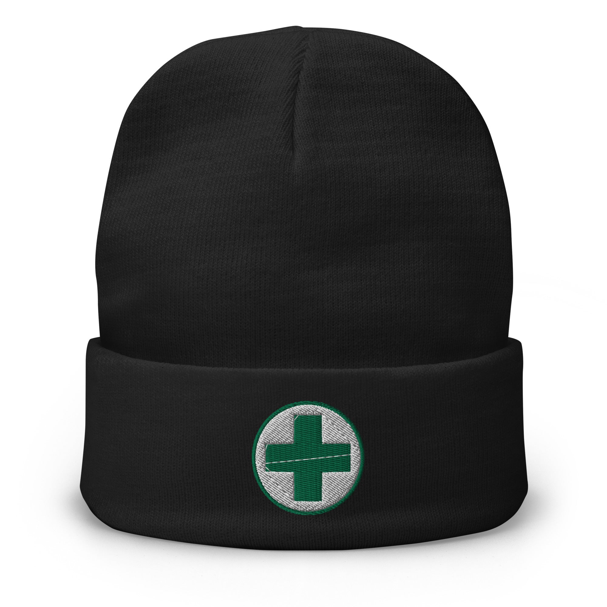 Medical Marijuana Symbol Embroidered Cuff Beanie Cannabis Sativa Plant - Edge of Life Designs