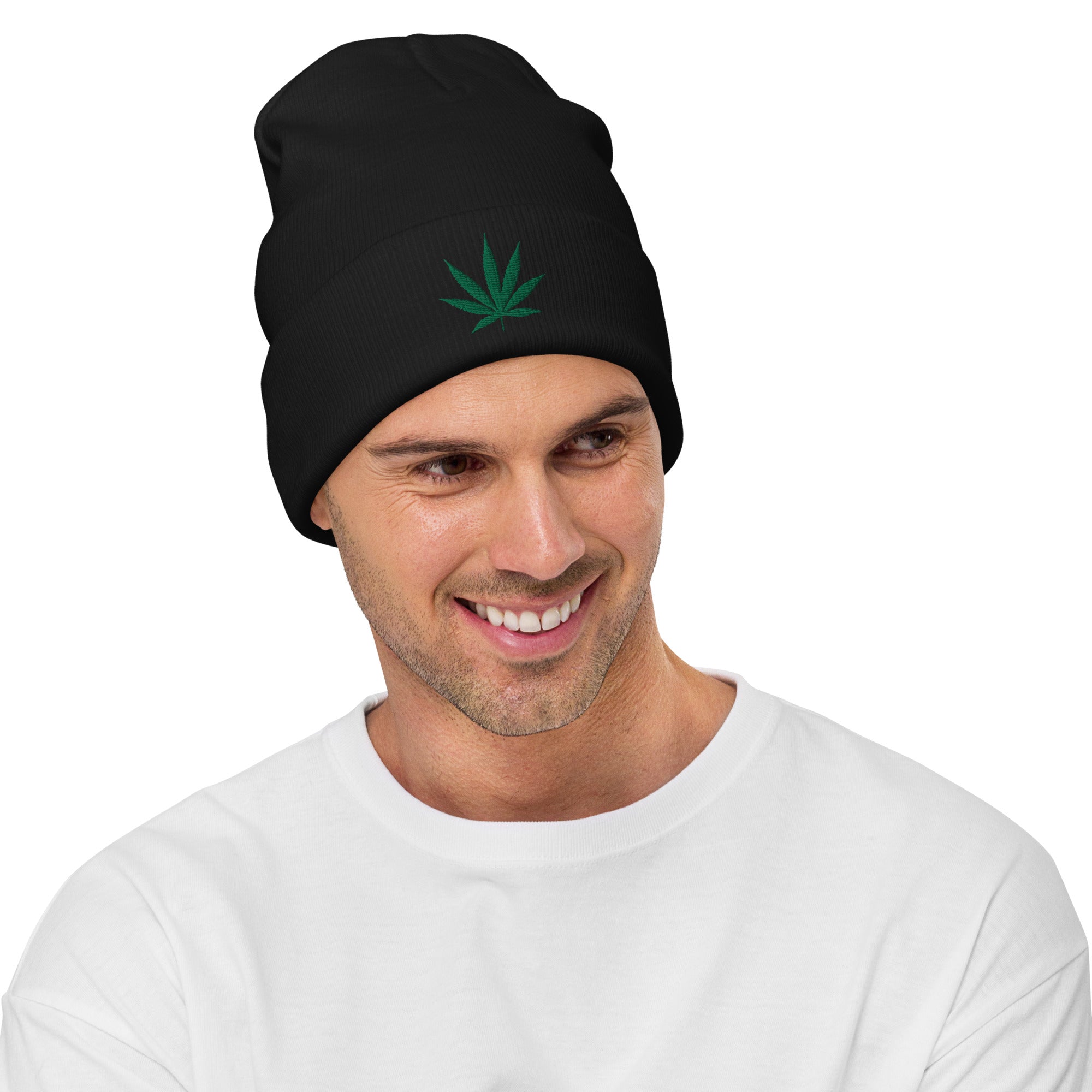 Pot Leaf Marijuana Embroidered Cuff Beanie - Edge of Life Designs