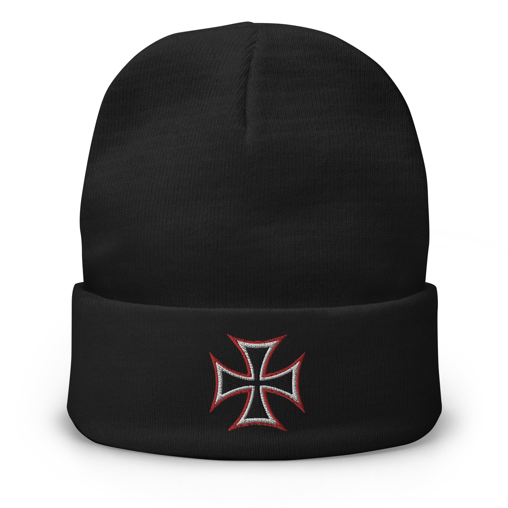 WWII Style Iron Cross Occult Symbol Embroidered Cuff Beanie - Edge of Life Designs