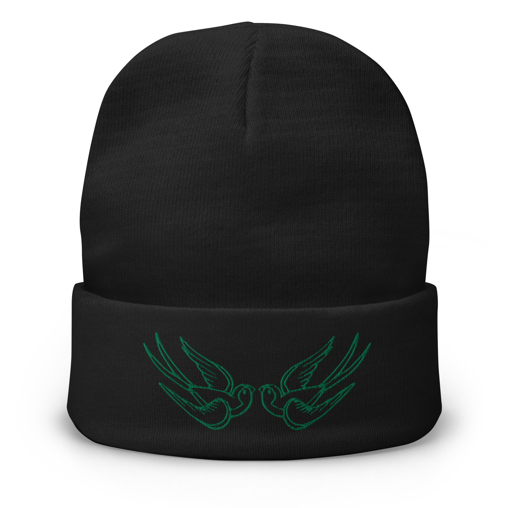 Falling Sparrows Tattoo Style Bird Embroidered Cuff Beanie - Edge of Life Designs