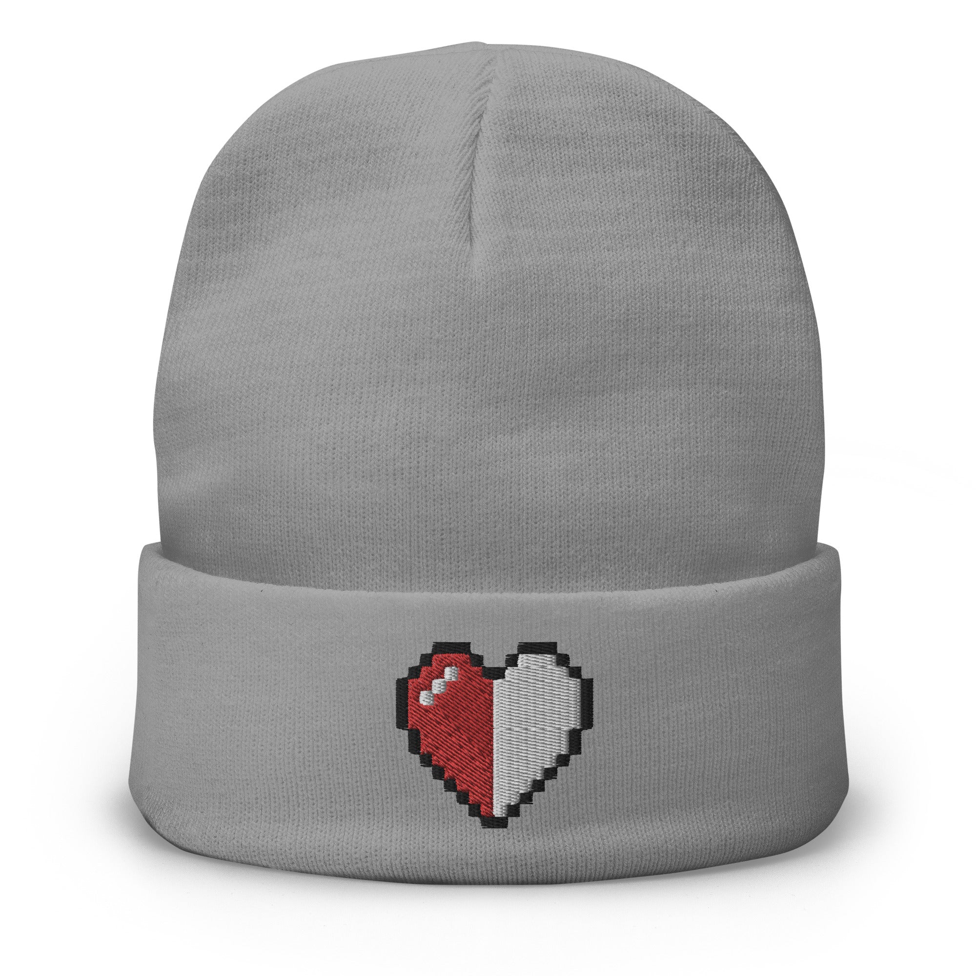 Retro 8 Bit Video Game Pixelated Half Life Heart Embroidered Cuff Beanie