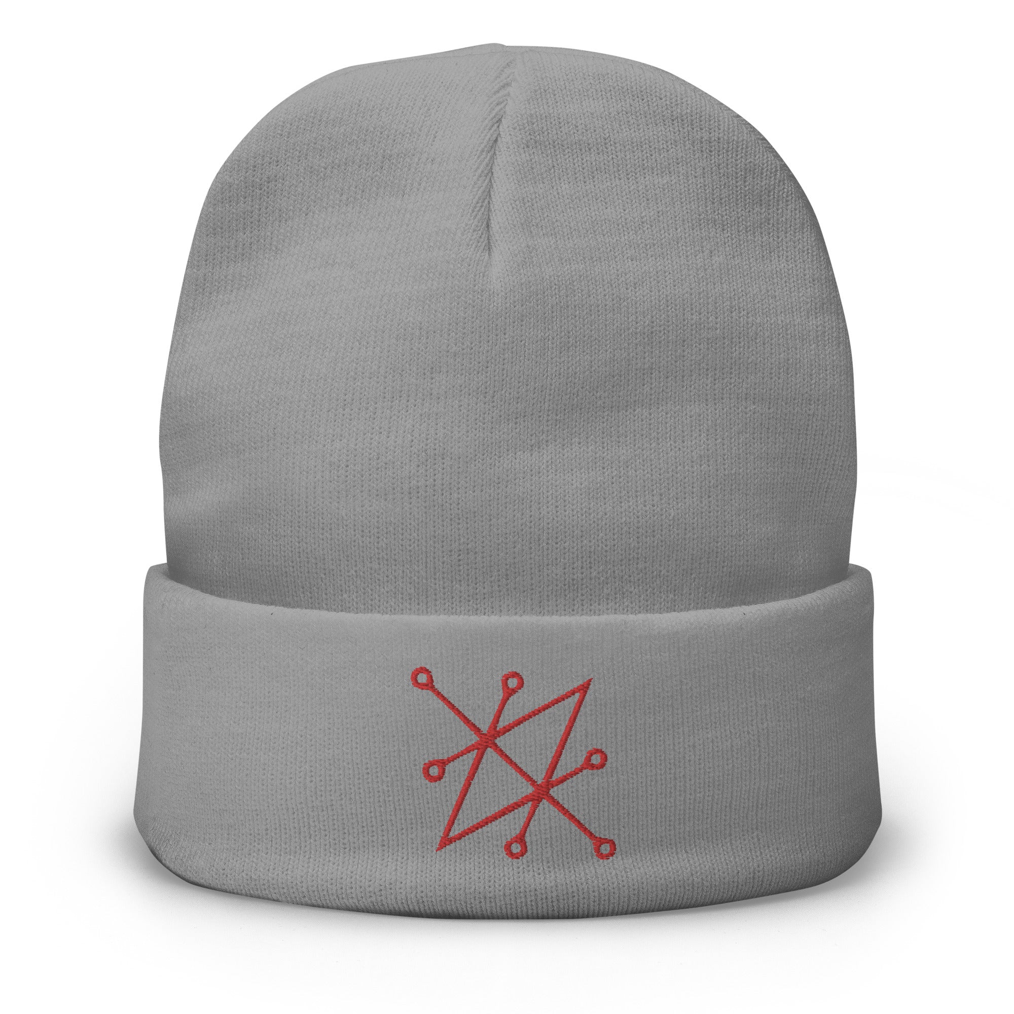 Red Sigil of Fallen Angel Azazel Occult Symbol Embroidered Cuff Beanie