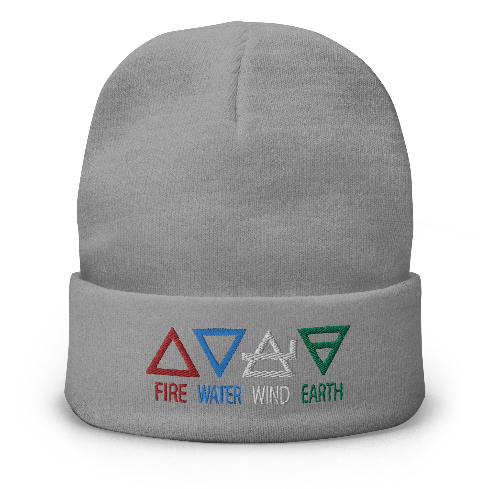 Four Elements of Matter: Fire, Water, Wind, Earth Embroidered Cuff Beanie