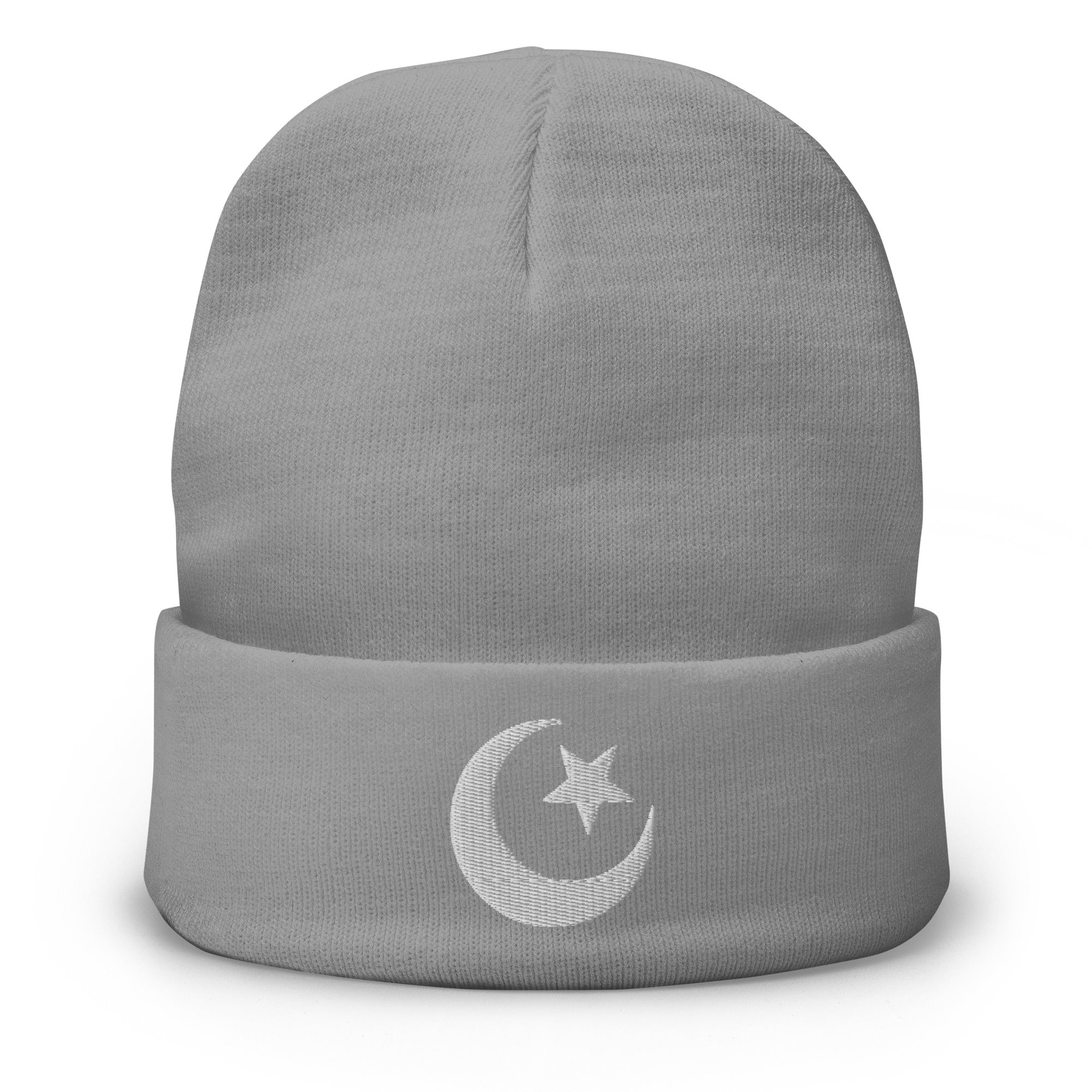 Star and Crescent Moon Ancient Symbol Embroidered Cuff Beanie