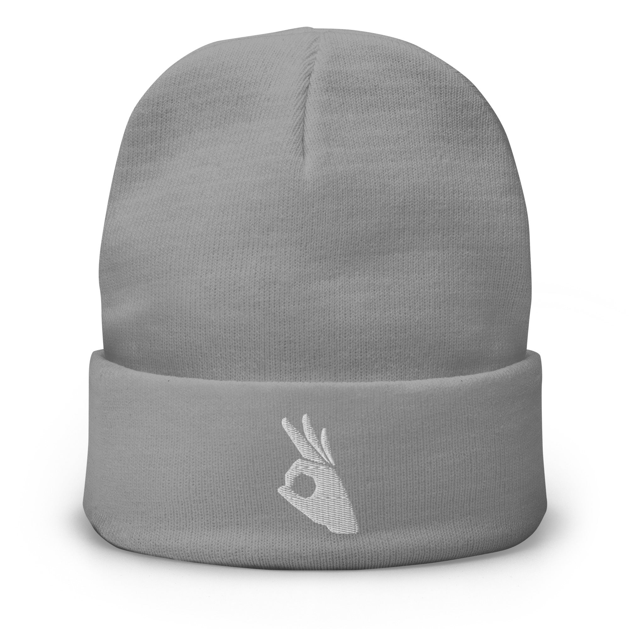Okay Sign Hand Gesture Symbol Embroidered Cuff Beanie