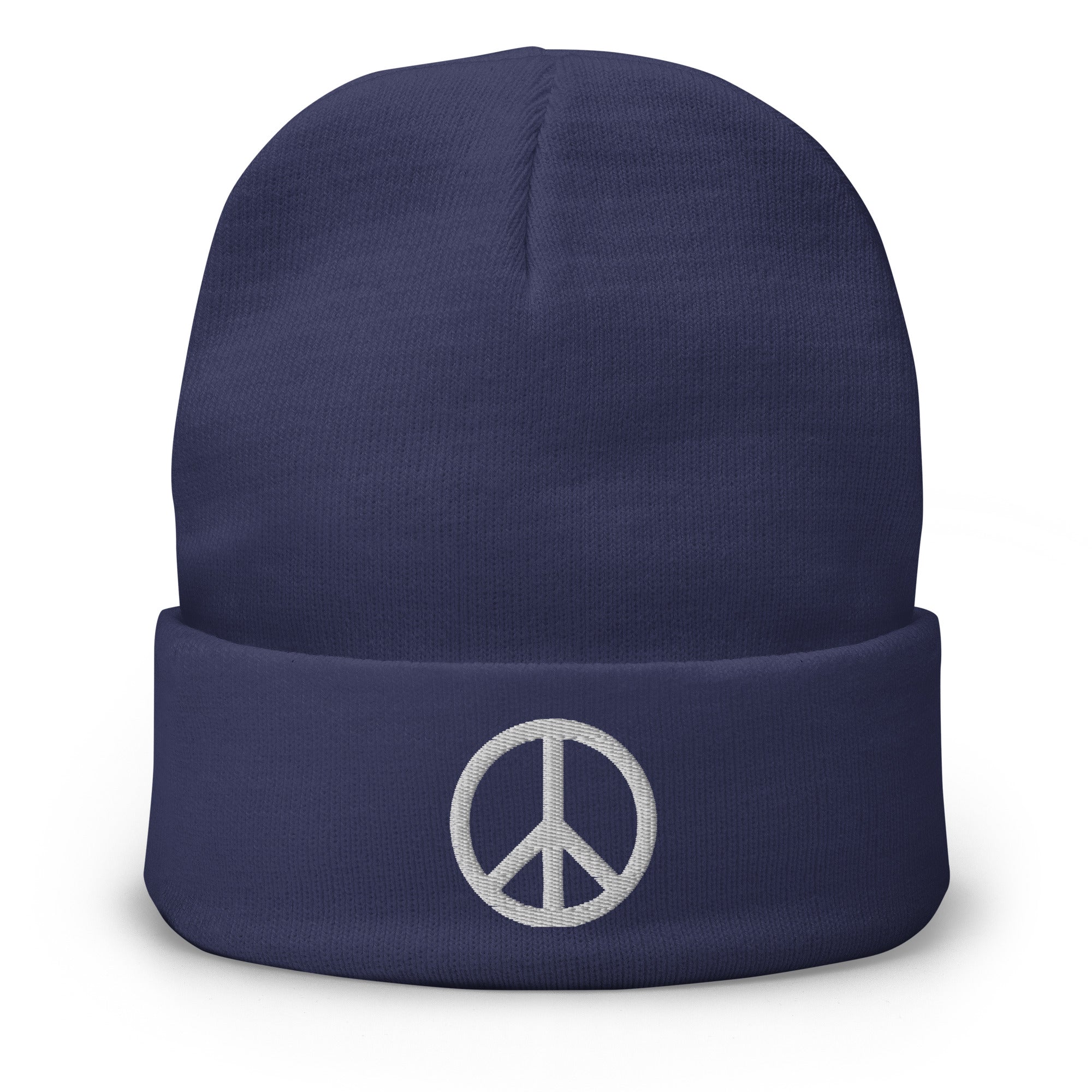 Peace Symbol Icon Namaste No War Embroidered Cuff Beanie