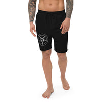 White Sigil of Baphomet design on men's fleece shorts, front view