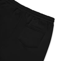 White Sigil of Baphomet design on men's fleece shorts, detail view