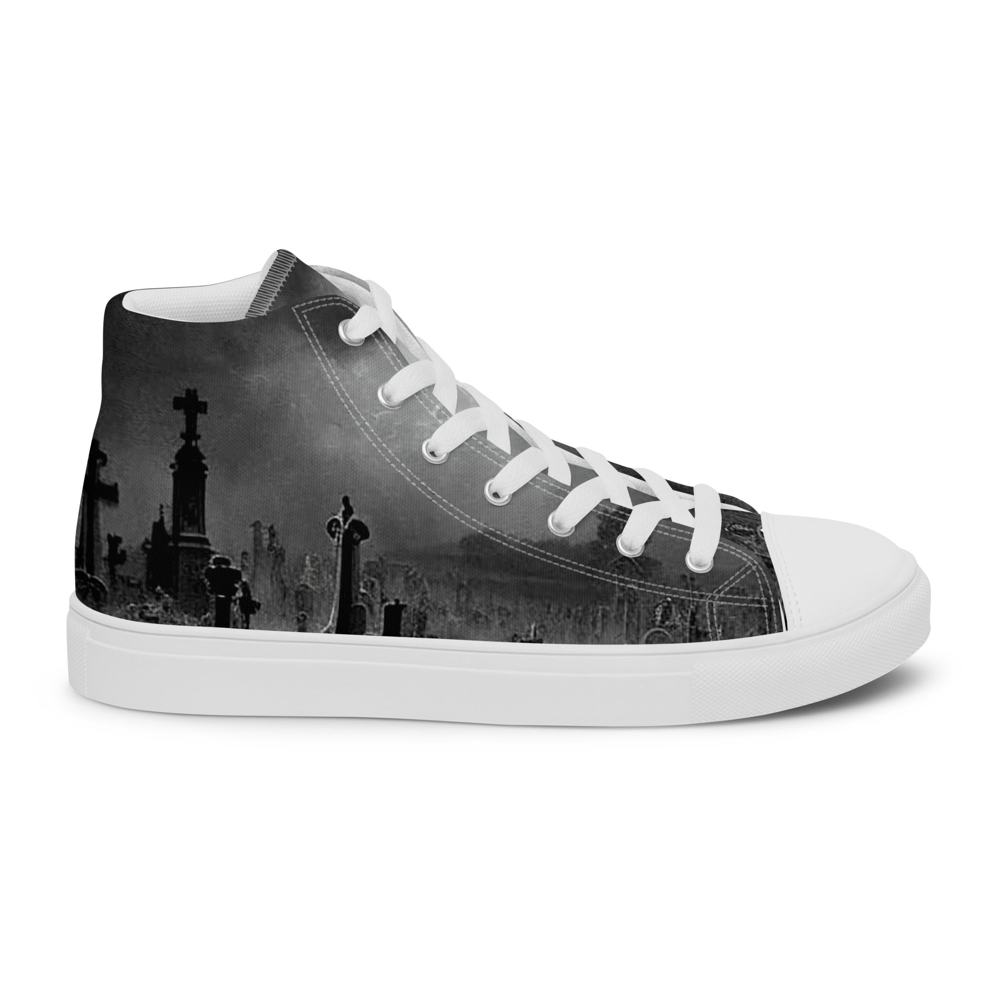 Black and White Cemetery Tombstone Graveyard Men’s high top canvas shoes