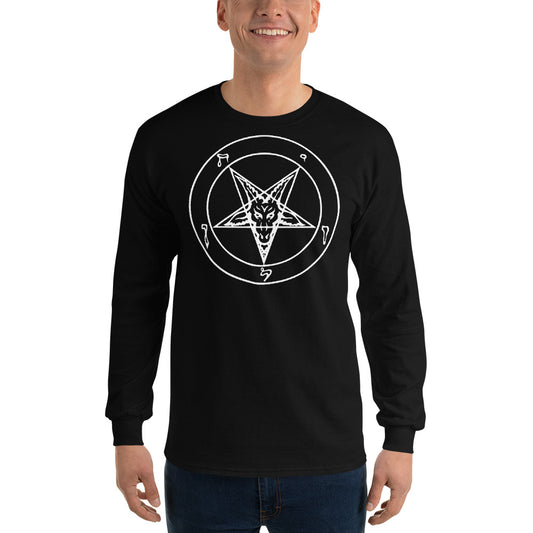 Sigil of Baphomet design on unisex long sleeve shirt, front view