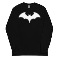 Blurry Bat design on unisex long sleeve shirt, front view