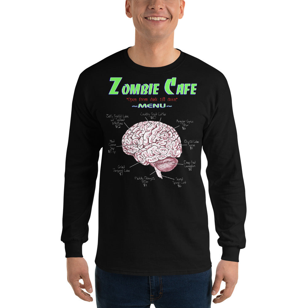 Zombie Cafe Brains Menu Horror Men’s Long Sleeve Shirt - Edge of Life Designs
