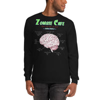 Zombie Cafe Brains Menu design on unisex long sleeve shirt, front view