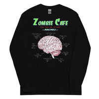 Zombie Cafe Brains Menu design on unisex long sleeve shirt, front view