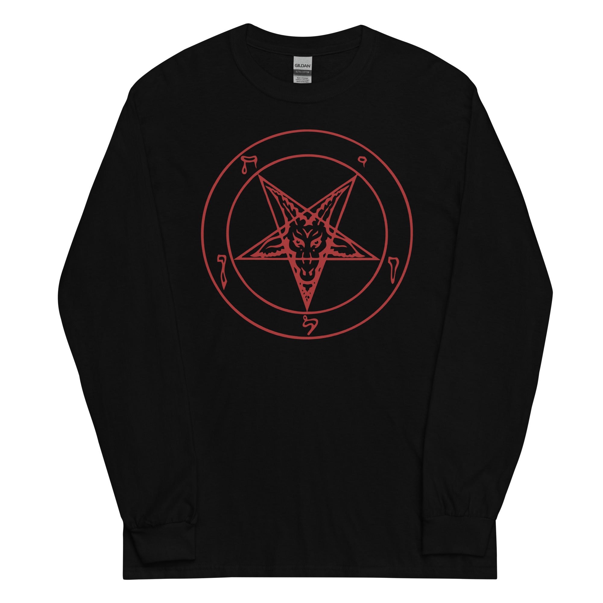 Sigil of Baphomet Insignia of Satan Men’s Long Sleeve Shirt Red Print - Edge of Life Designs