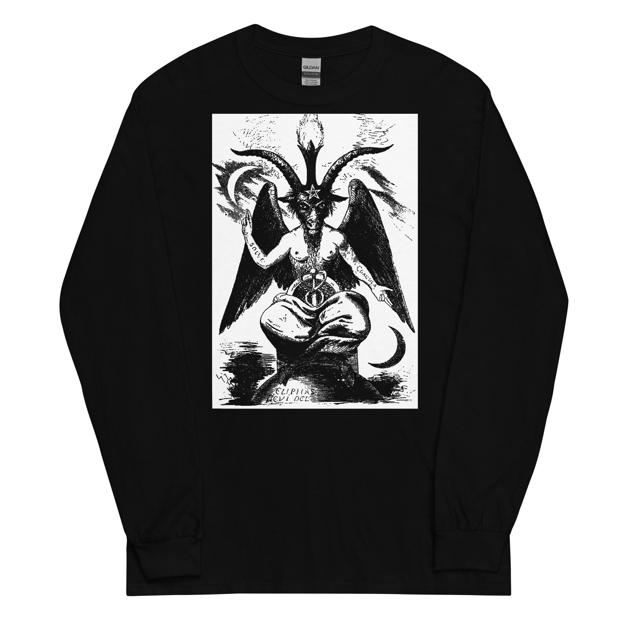 Original Baphomet Éliphas Lévi Drawing Men’s Long Sleeve Shirt White Print - Edge of Life Designs