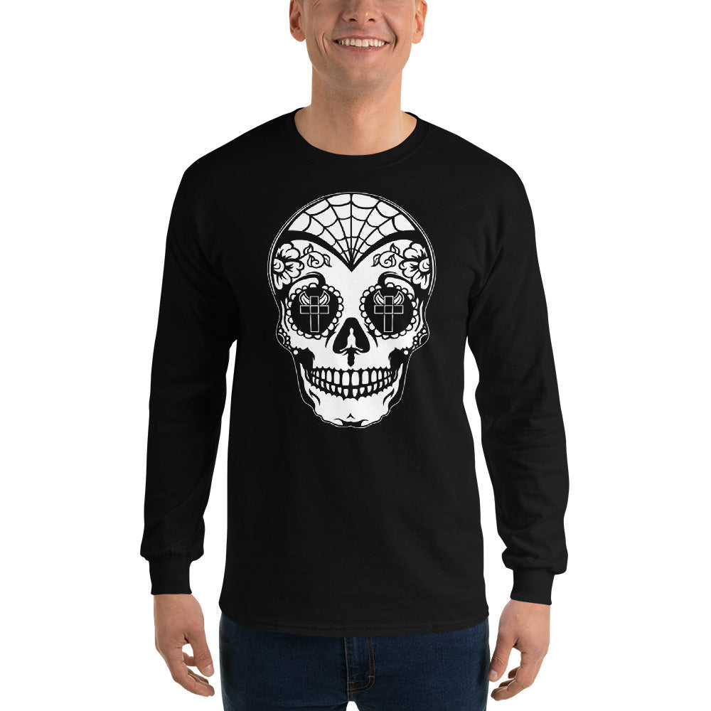 White Sugar Skull Day of the Dead Halloween Long Sleeve Shirt - Edge of Life Designs