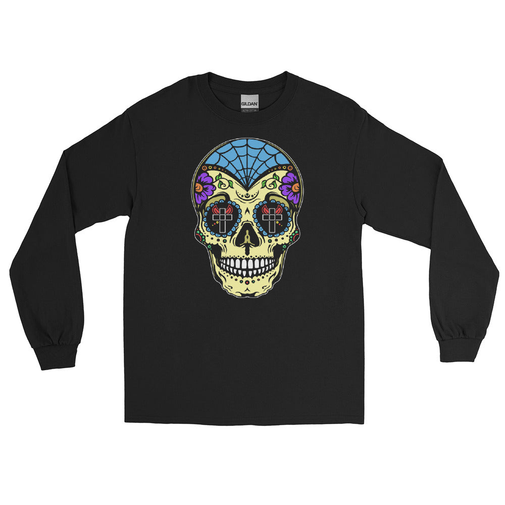 Colorful Sugar Skull Day of the Dead Halloween Long Sleeve Shirt - Edge of Life Designs