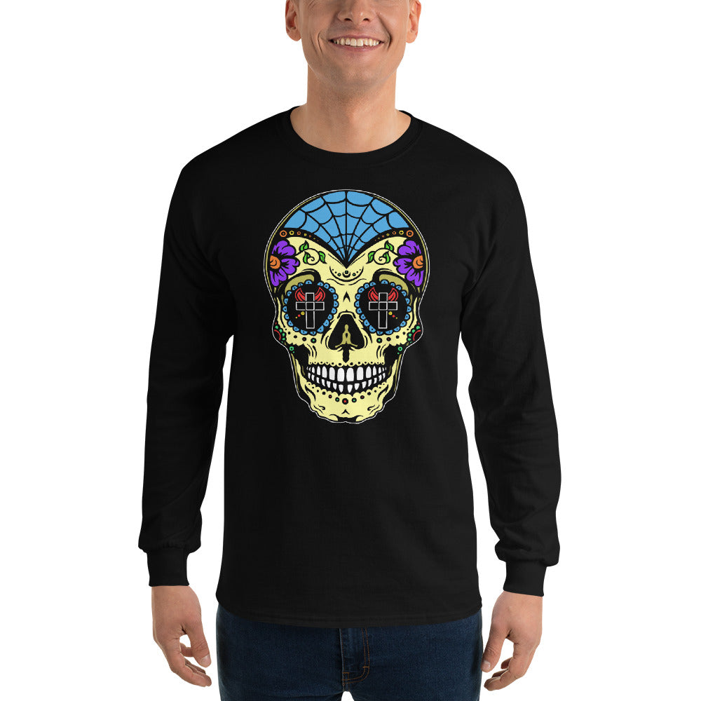 Colorful Sugar Skull Day of the Dead Halloween Long Sleeve Shirt - Edge of Life Designs