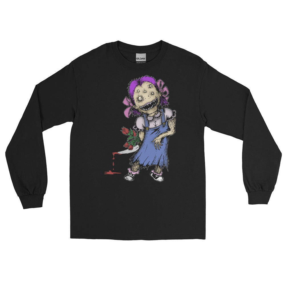 Wicked Little Girl with Bloody Knife Horror Style Long Sleeve Shirt - Edge of Life Designs