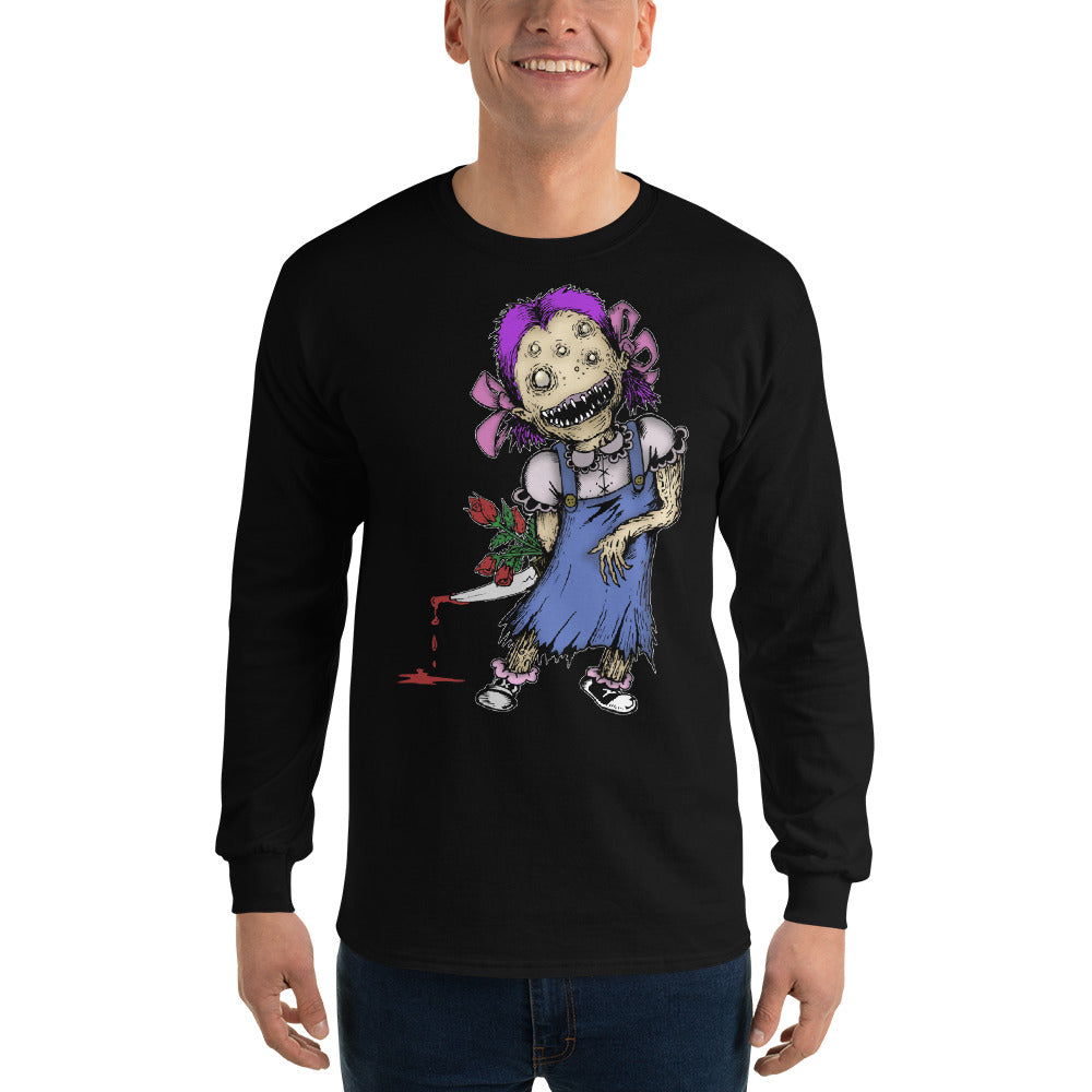 Wicked Little Girl with Bloody Knife Horror Style Long Sleeve Shirt - Edge of Life Designs