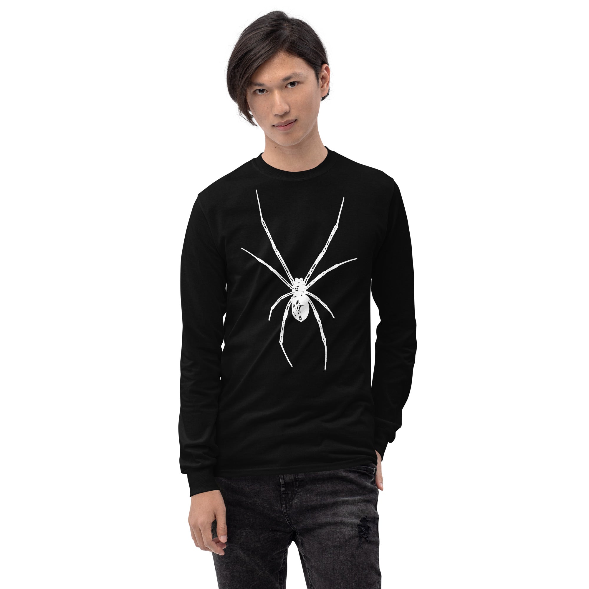 White Creepy Spider Arachnid Black Widow Long Sleeve Shirt - Edge of Life Designs