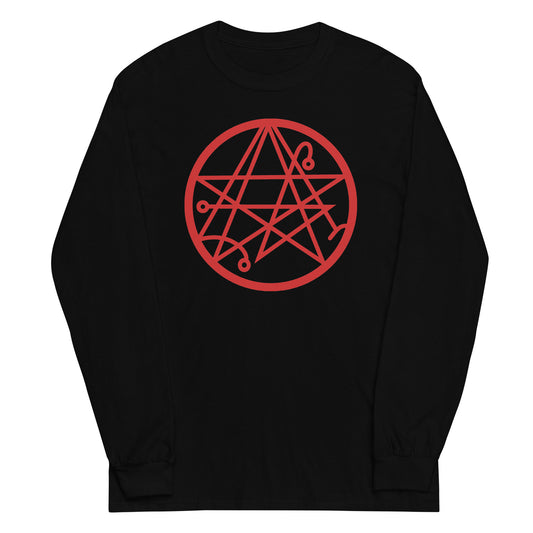 Necronomicon Symbol design on unisex long sleeve shirt, front view